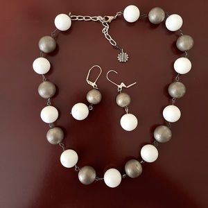 Fun Handmade Necklace (grey and white)-w/matching earrings